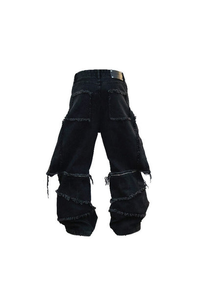 Detachable Wide-Leg Frayed Jeans