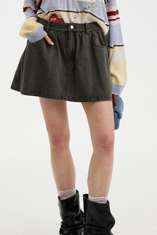 Washed Vintage Pleated Skirt