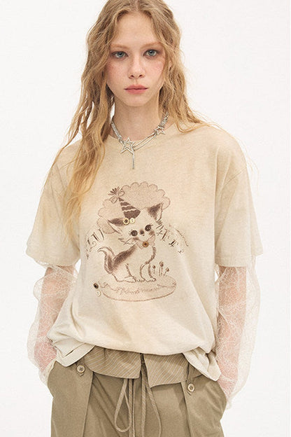 Vintage Distressed Layered Beige Tee