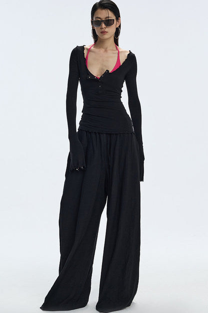 Black Textured Resort Shirt Pants Set-Up