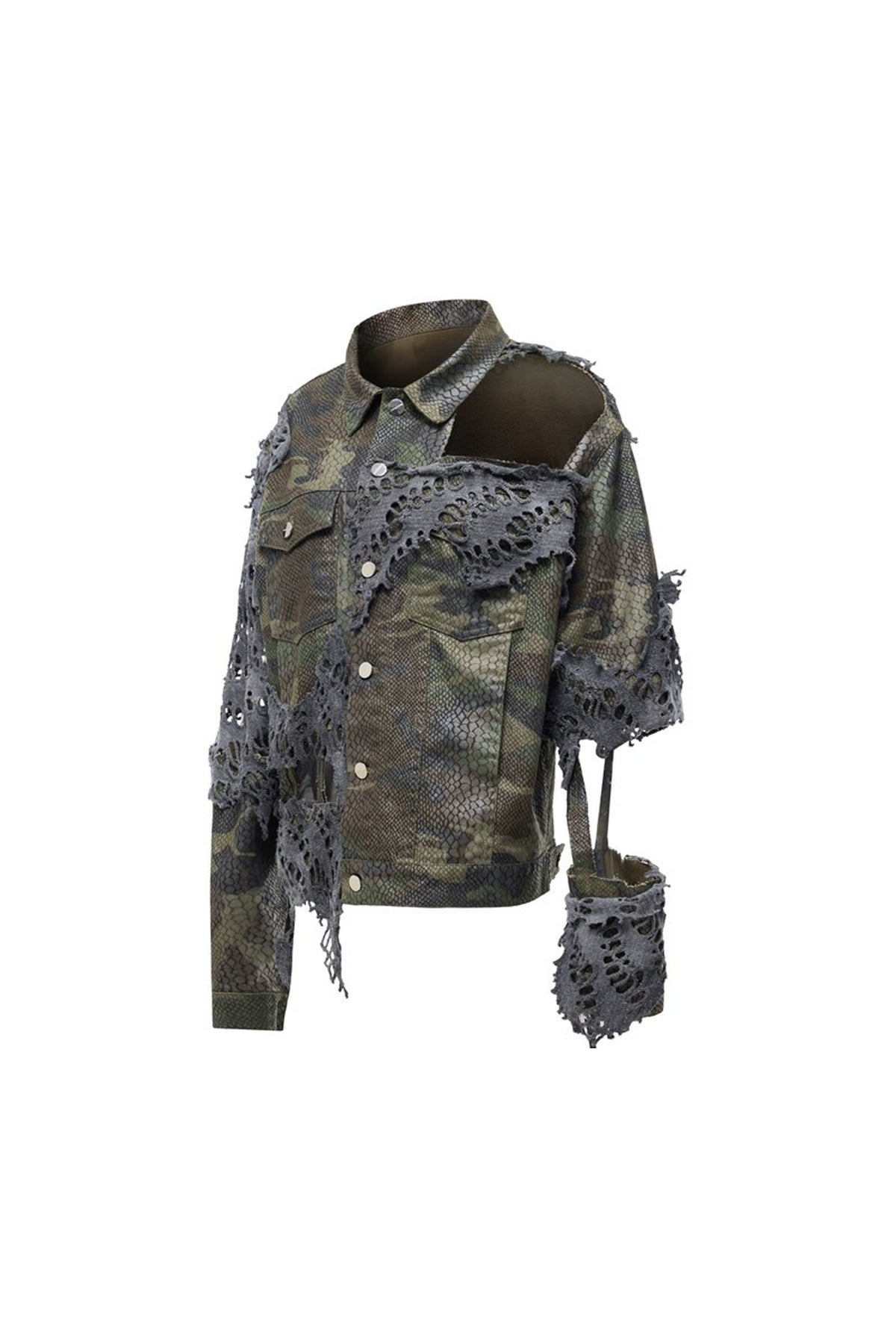 Distressed Camouflage Denim Jacket