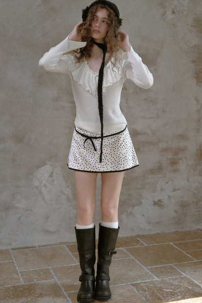 Polka Dot Velvet Bow A-Line Skirt
