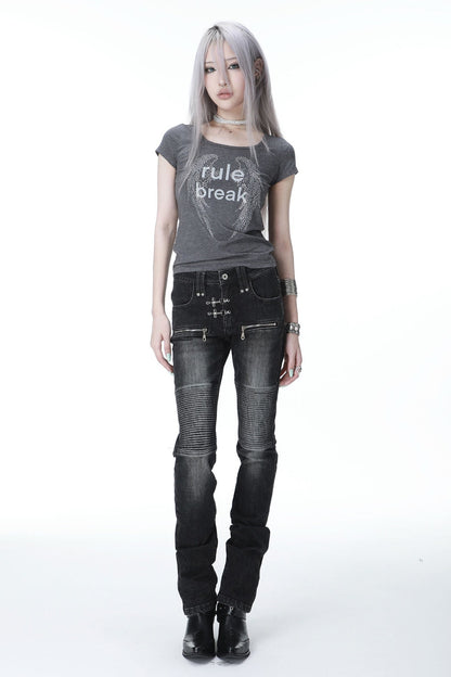 Damen-T-Shirt mit kurzen Ärmeln und Diamantflügeln