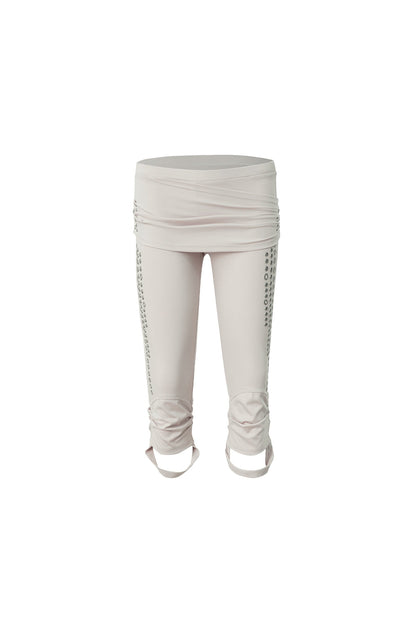 Metal Rhinestone Stretch Capri Pants