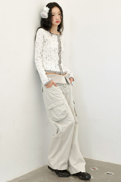 Cardigan in maglia a maniche lunghe con stampa bicolore