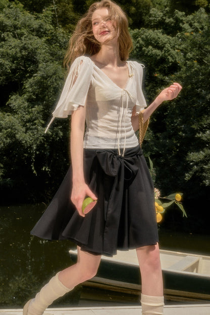 Cape-Style Short-Sleeve Top and Dress Set-Up