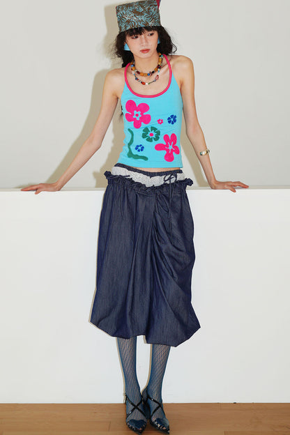 Patchwork Asymmetrical Wide-Leg Pants