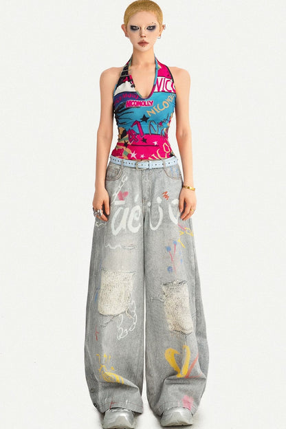 Graffiti Halter Backless Top