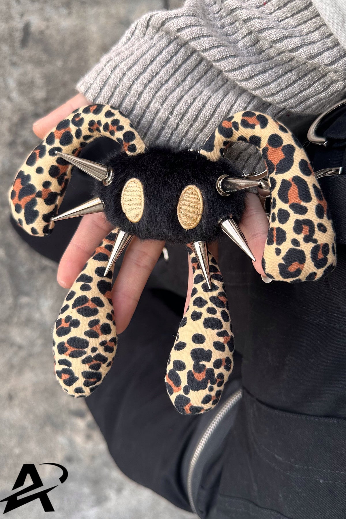 Four-Eared Rabbit Rivet Leopard Print Plush Keychain