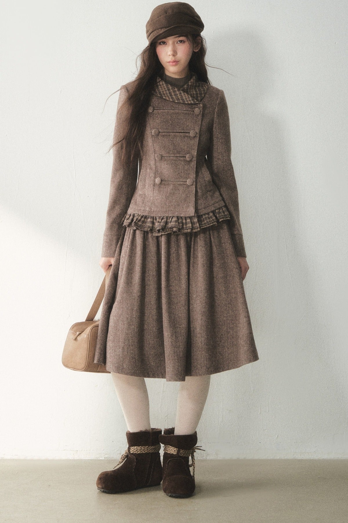 Preppy Double-Breasted Jacket and Skirt Set-Up