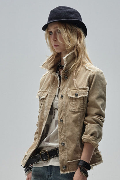 Distressed Corduroy Retro Jacket