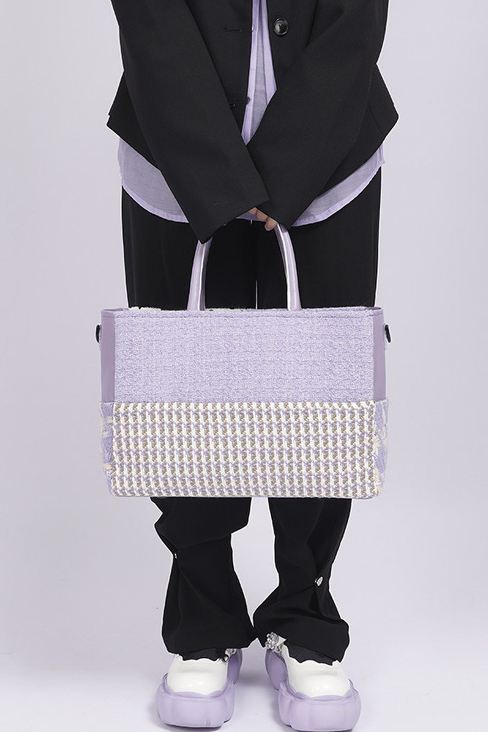 Y2K Leather Contrast Tote Bag