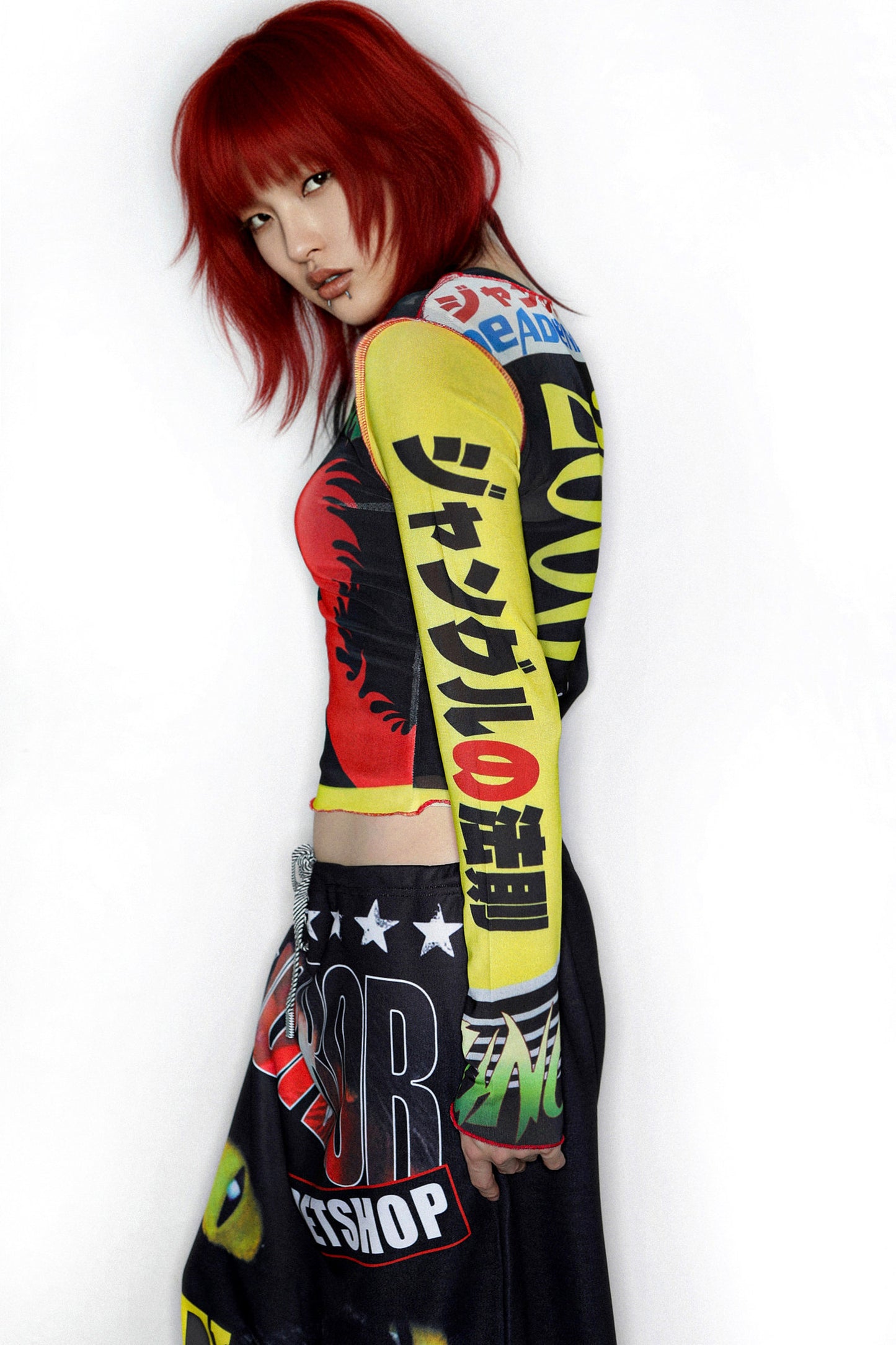 Y2K Graphic Long Sleeve Mesh Top