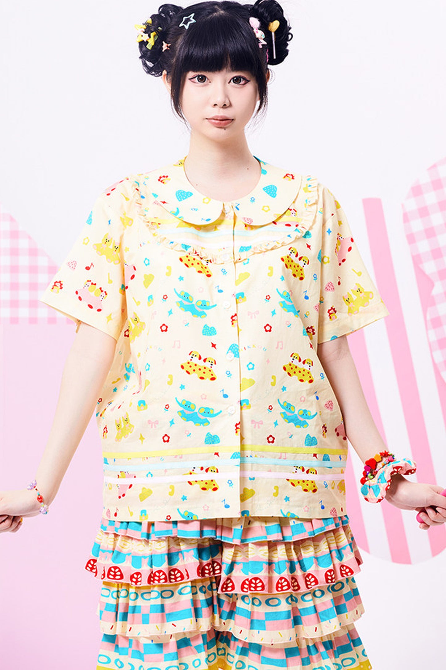 Original Three-Color Ribbon Print Blouse