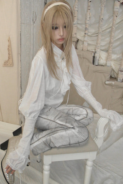 Accordion Pleated Puff Sleeve Blouse