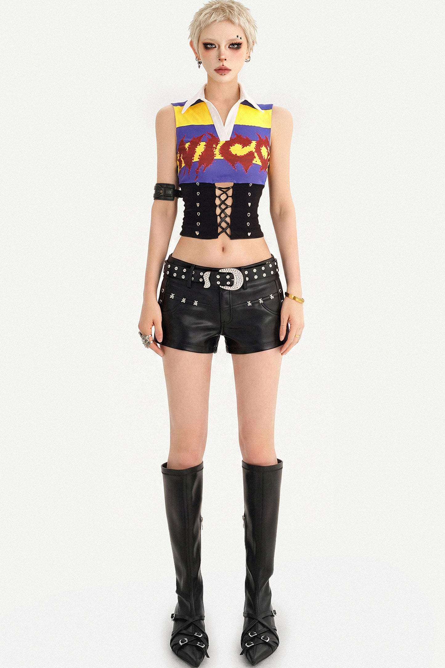 Y2K Jersey Collar Corset Tank Top
