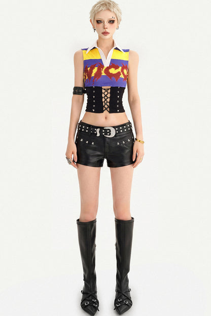 Y2K Jersey Collar Corset Tank Top