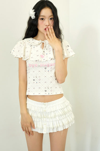 Print Ruffle Collar Top