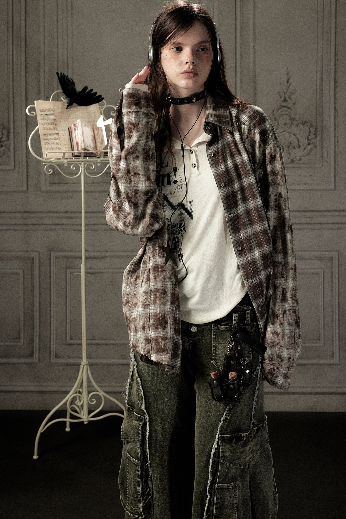 Coffee-Colored Plaid Shirt