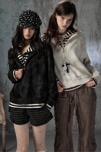 Felpa con cappuccio leggera tie-dye con mezza zip