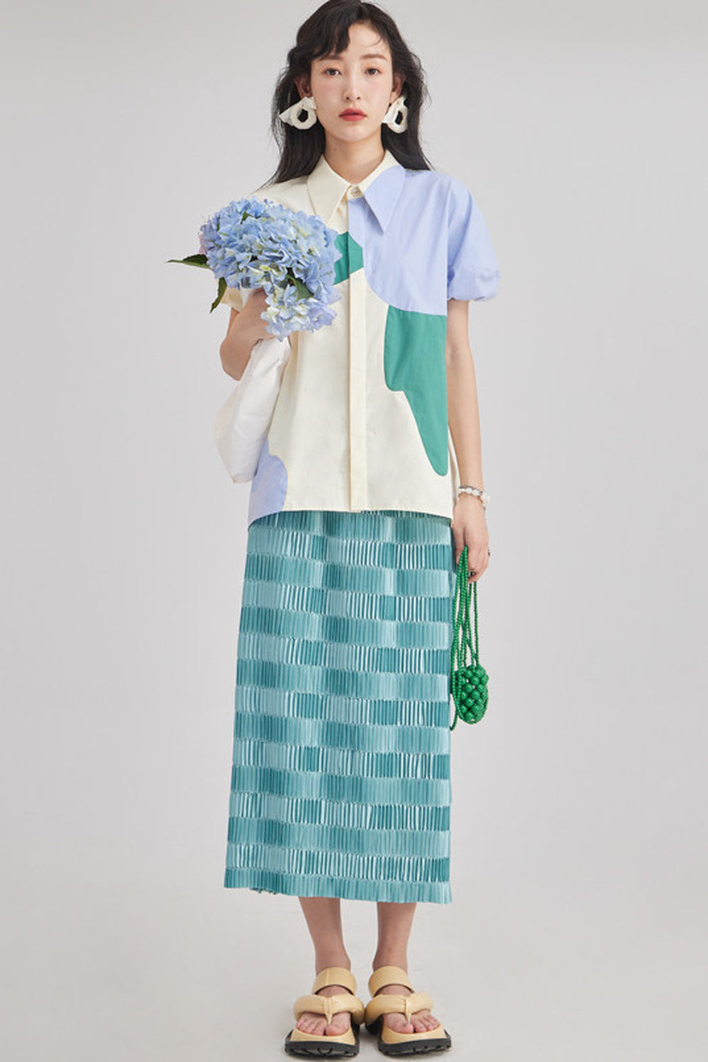 Gradient Pleated Elastic Waist Skirt