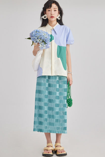 Gradient Pleated Elastic Waist Skirt