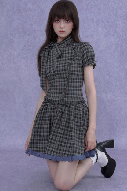 Retro Plaid Bow Dress