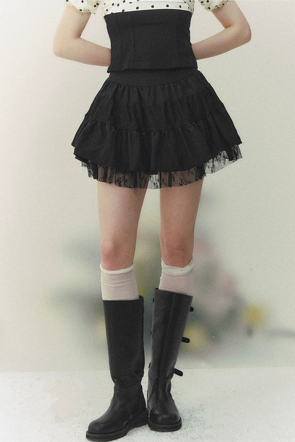 Retro Lace Tiered Skirt