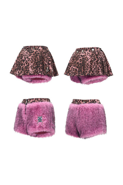 Pink Leopard Print Furry Skirt