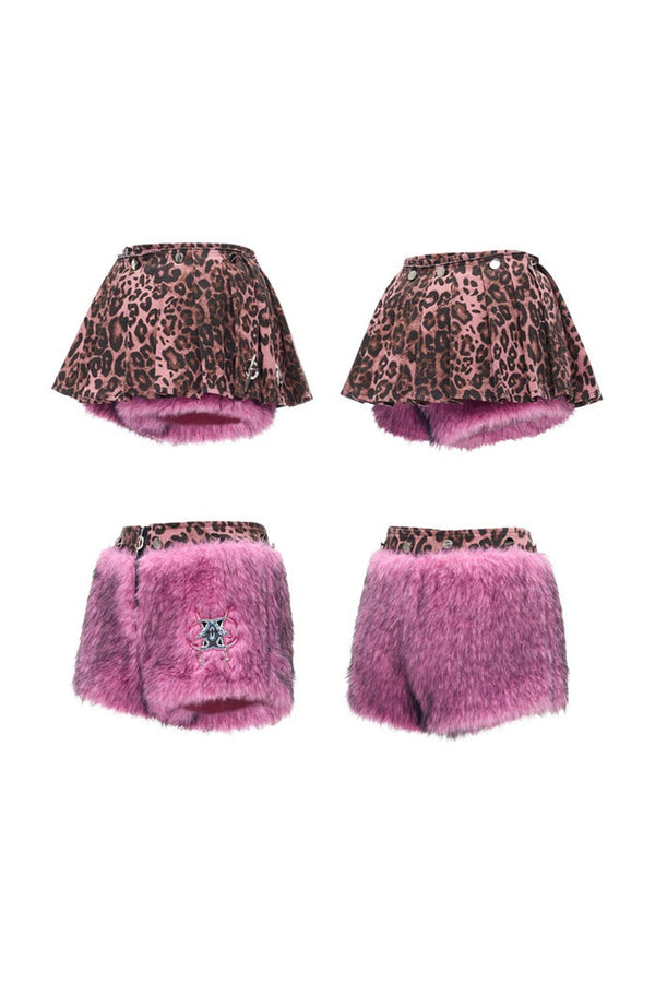 Pink Leopard Print Furry Skirt