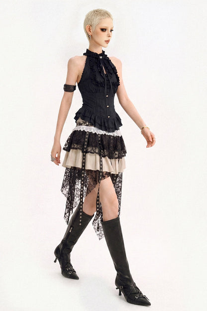 Irregular Hem Gothic Ruffle Top