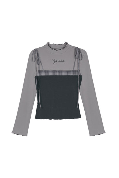 Gray Plaid Layered-Look Blouse