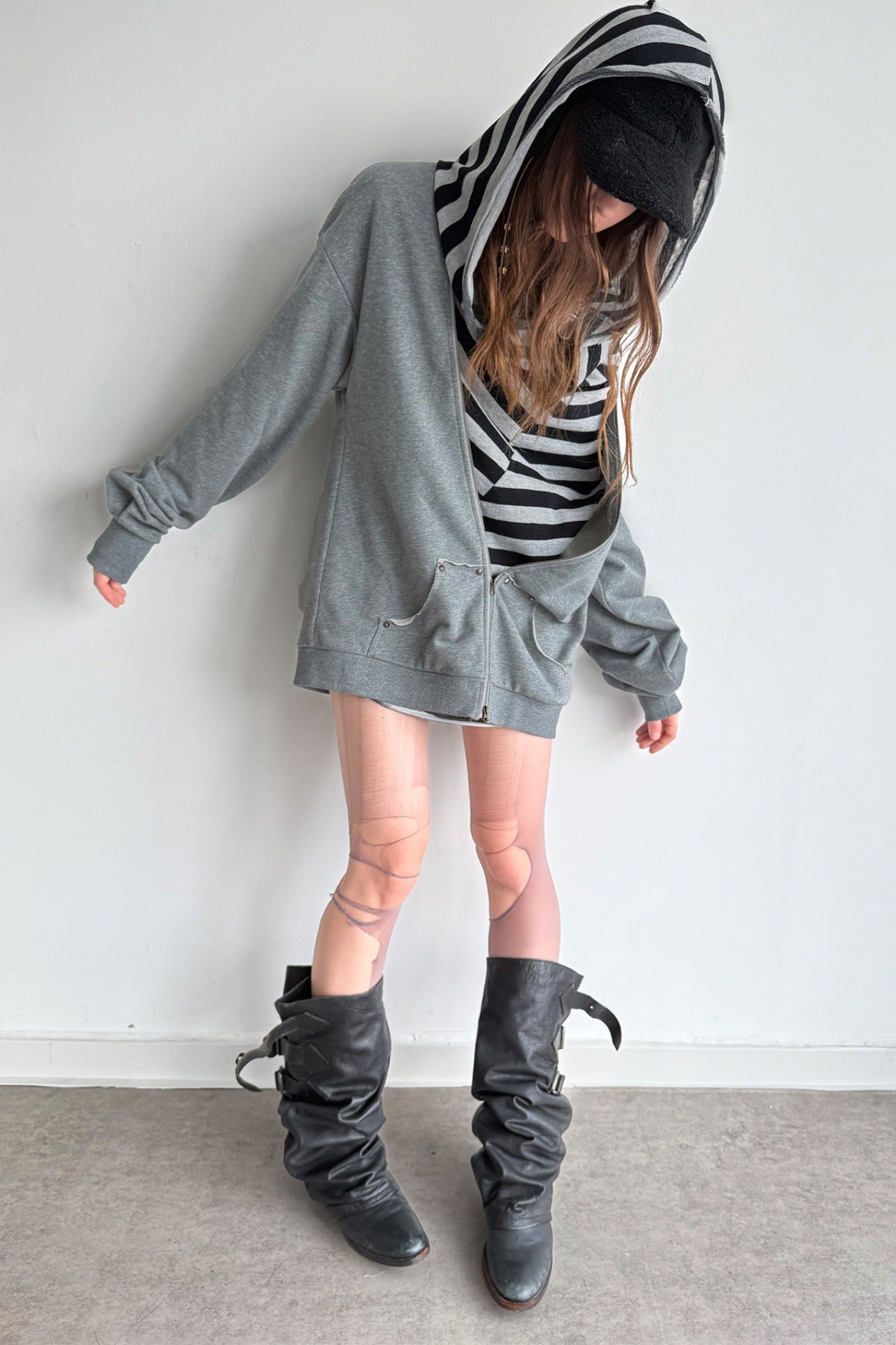 Oversized Striped Drop Shoulder Patchwork Sweatshirt