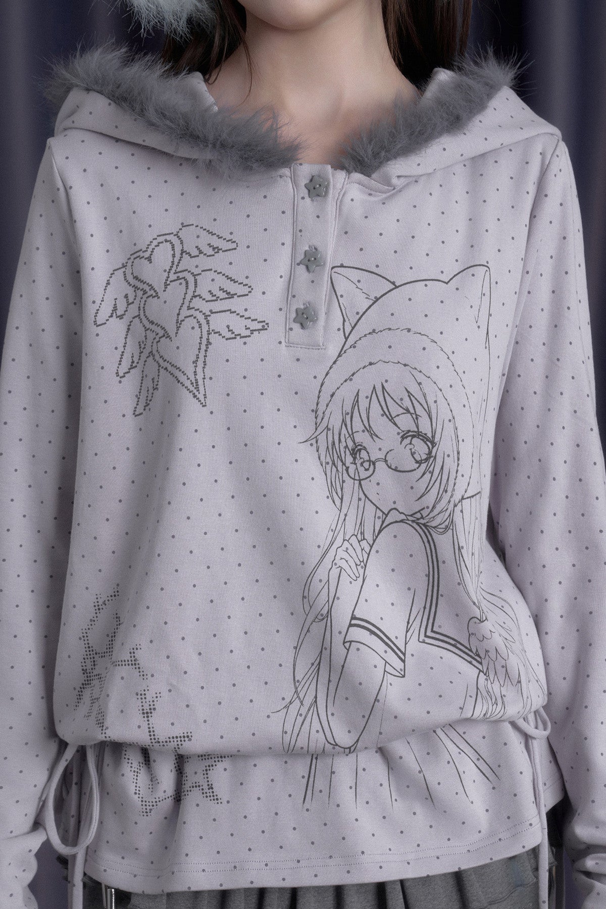 Gray Purple Printed Hoodie