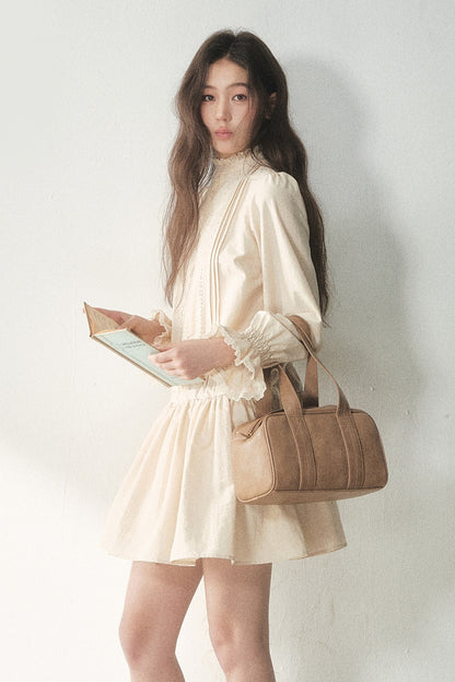 Lace High Collar Ruffle Dress