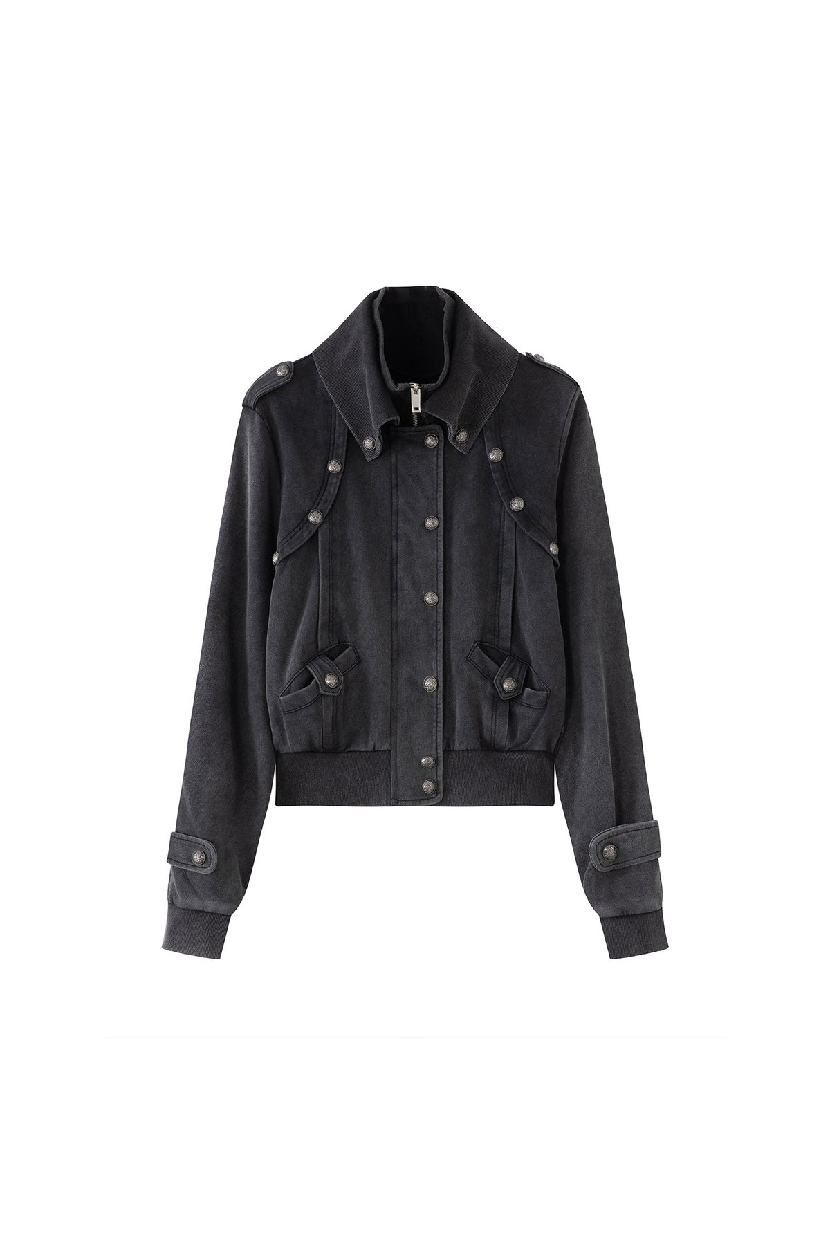 Distressed Knit Double Collar Jacket