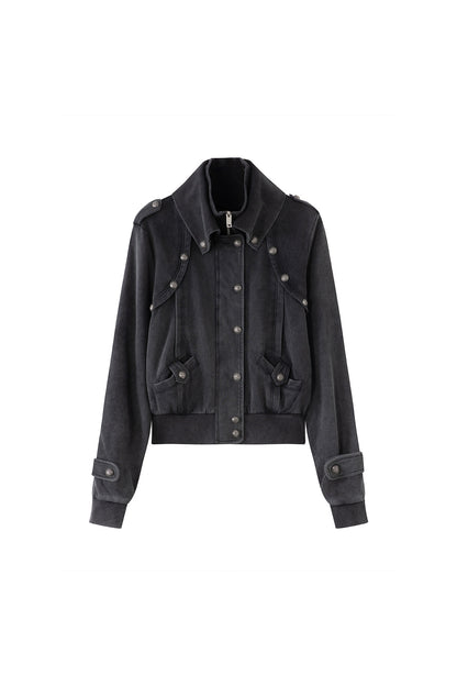 Distressed Knit Double Collar Jacket