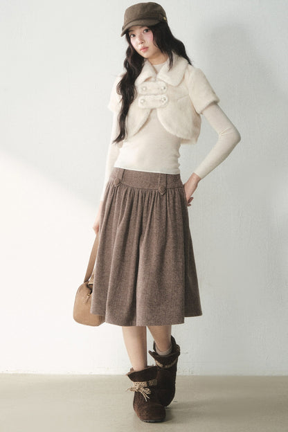 Short-Sleeved Double-Breasted Faux Fur Jacket