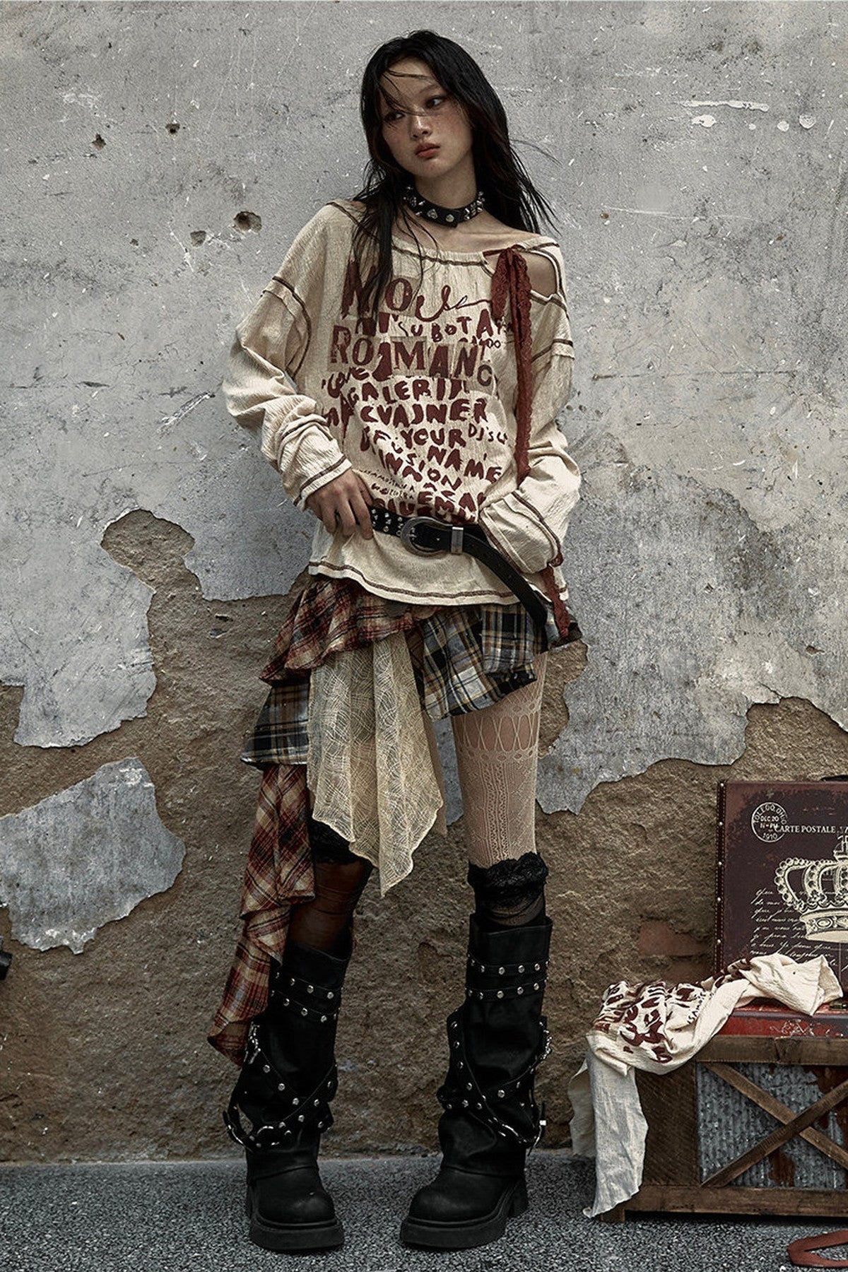 Patchwork Plaid Asymmetrical Skirt