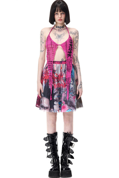 Y2K rosa karierter Rock