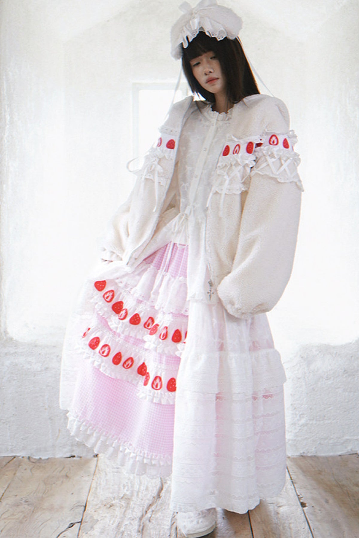Strawberry Print Lace Tiered Skirt