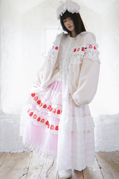 Strawberry Print Lace Tiered Skirt