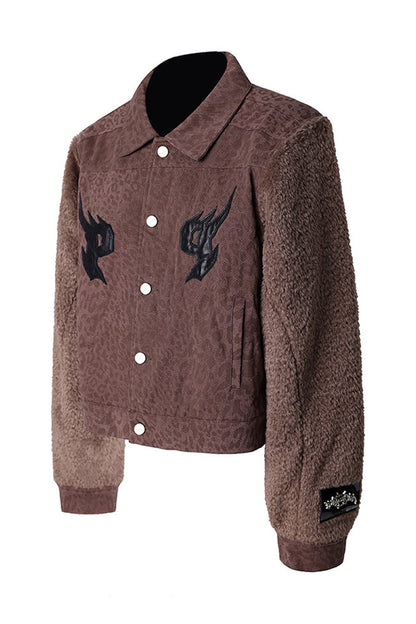 Leopard Print Fur Sleeve Jacket