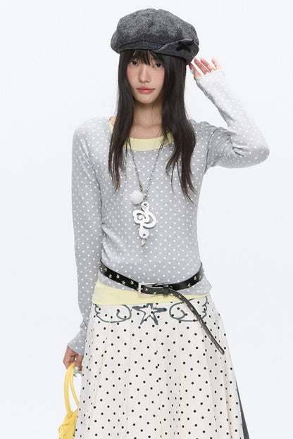 Polka Dot Layered-Look Blouse