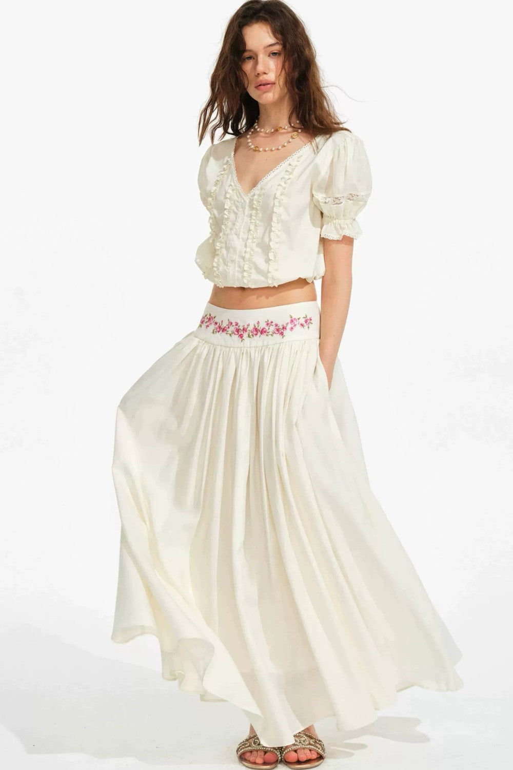 Rose Holiday Ramie Puff Sleeve Set-Up