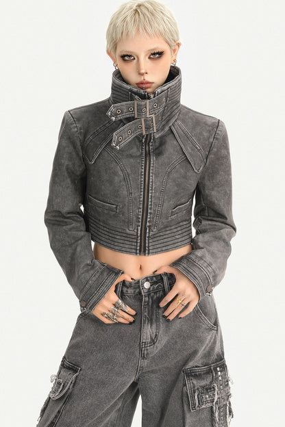 Vintage Distressed Washed Leather Jacket
