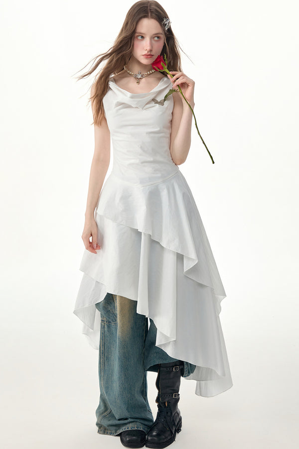 White Irregular Hem Sleeveless Dress