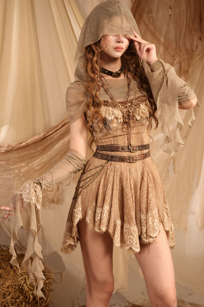 Retro Lace Strap Dress Set-Up