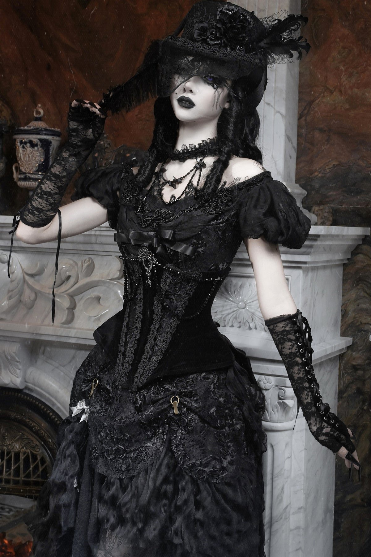 Gothic Off-Shoulder Tulle Top