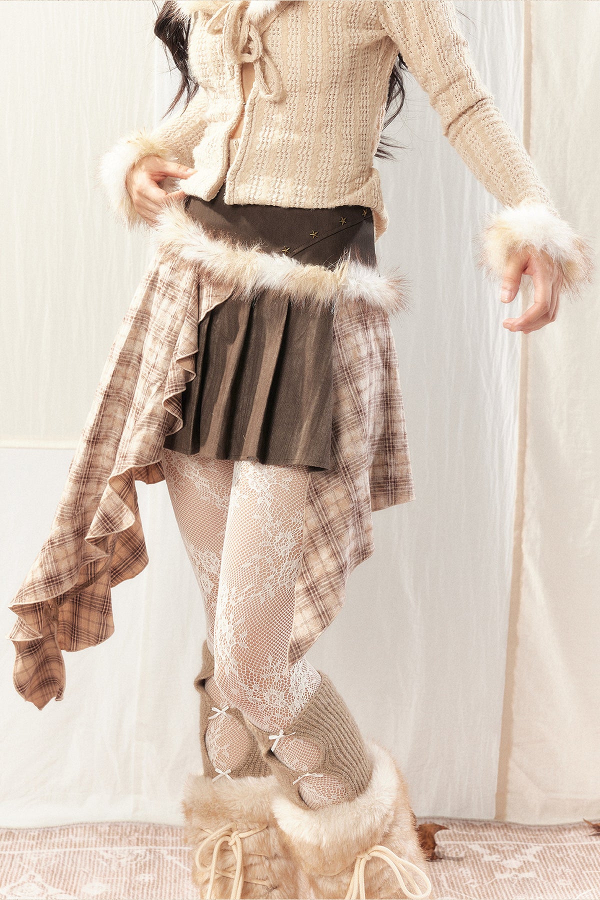 Women's Irregular Plaid Patchwork Trailing Skirt